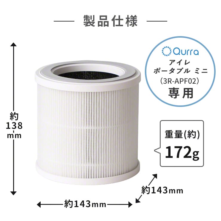 Qurra ポータブル 空気清浄機 Aire Portable mini アイレ ポータブル ミニ 専用交換用フィルター