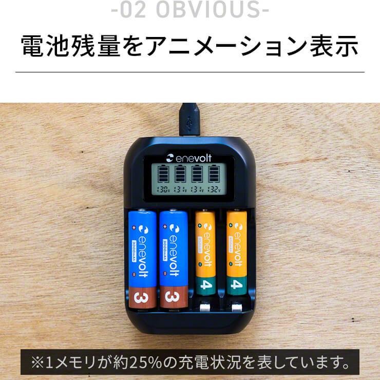 enevolt エネボルト LCD付 USB充電器 単3 単4 4本用
