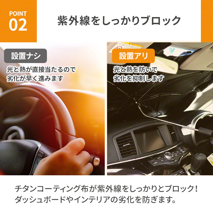 自動車用 柄を曲げられる 折りたたみ傘型サンシェード