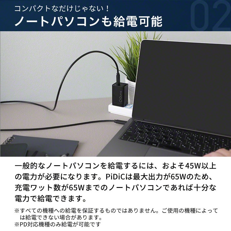 Qurra クルラ PD65W充電器 折りたたみACアダプター PiDiC65