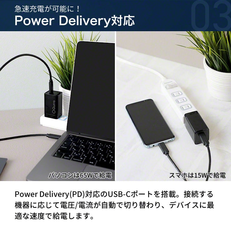 Qurra クルラ PD65W充電器 折りたたみACアダプター PiDiC65