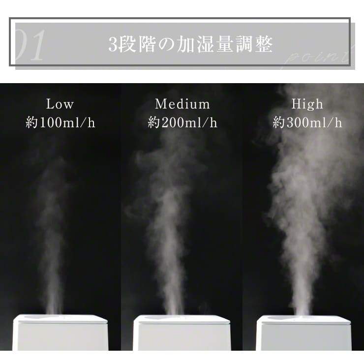 ハイブリッド加湿器 加熱式加湿器 自湿度調整 3段階調節 4L 300ml/h