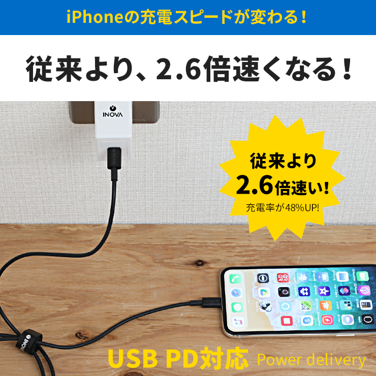 INOVA イノバ MFI認証済み Type-C to Lightningケーブル iPhone 充電ケーブル 15cm