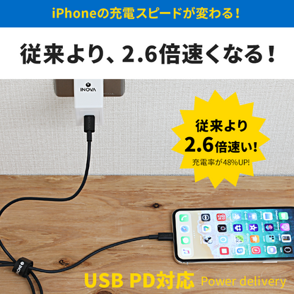 INOVA イノバ MFI認証済み Type-C to Lightningケーブル iPhone 充電ケーブル 15cm